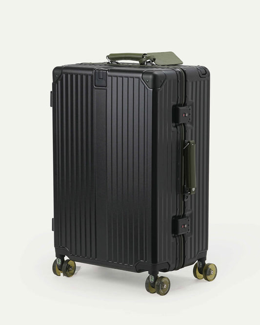 TravelCore Aluminum Spinner Suitcase | Black Olive Green