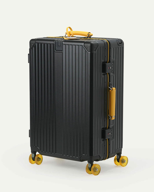 TravelCore Aluminum Spinner Suitcase | Black Yellow