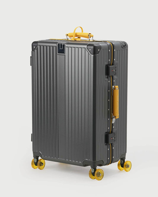 TravelCore Aluminum Spinner Suitcase | Grey Yellow