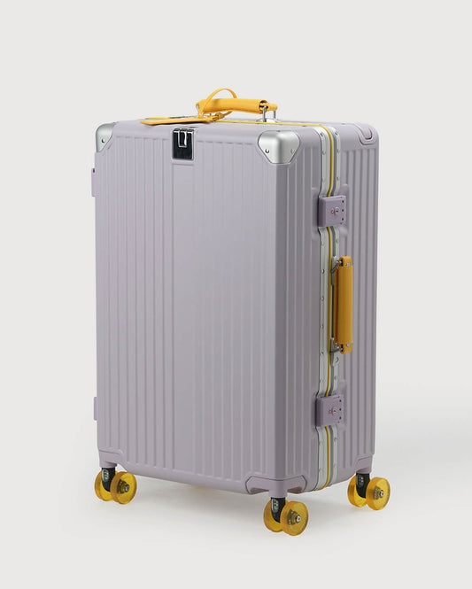 TravelCore Aluminum Spinner Suitcase | Purple Yellow
