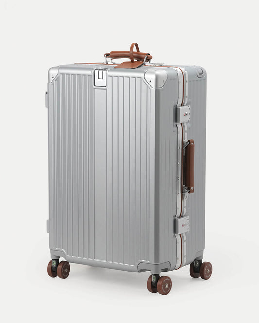 TravelCore Aluminum Spinner Suitcase | Silver Brown