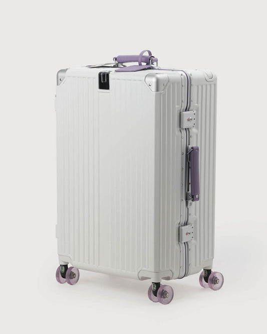 TravelCore Aluminum Spinner Suitcase | White Purple