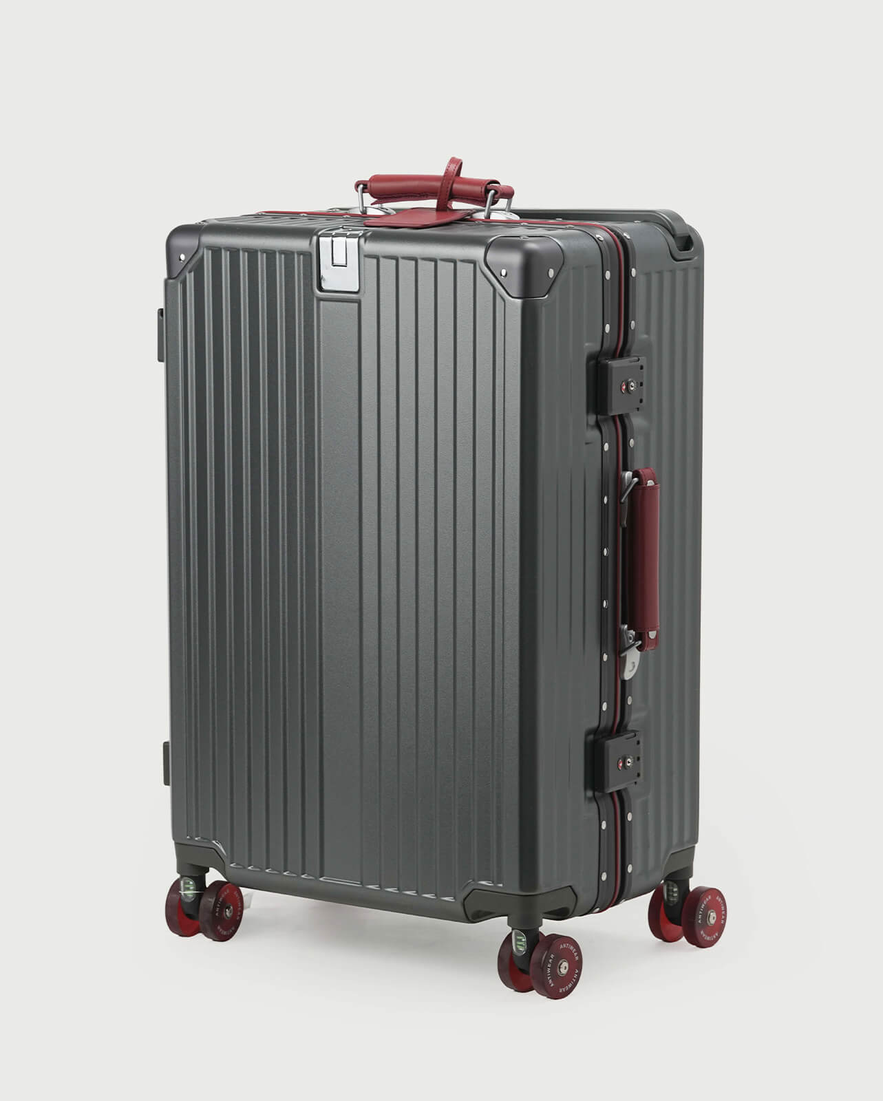 TravelCore Aluminum Spinner Suitcase | Grey Burgundy
