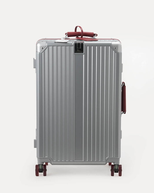 TravelCore Aluminum Spinner Suitcase | Silver Burgundy