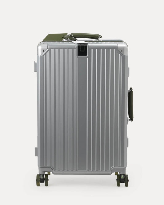TravelCore Aluminum Spinner Suitcase | Silver Olive Green