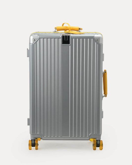 TravelCore Aluminum Spinner Suitcase | Silver Yellow
