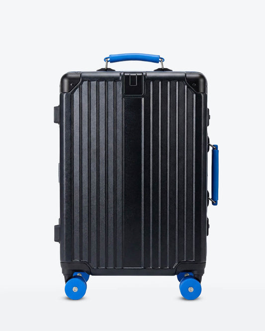 TravelCore Aluminum Spinner Suitcase | Black Olive Blue