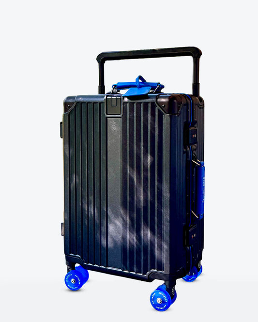 TravelCore Aluminum Spinner Suitcase | Black Olive Blue