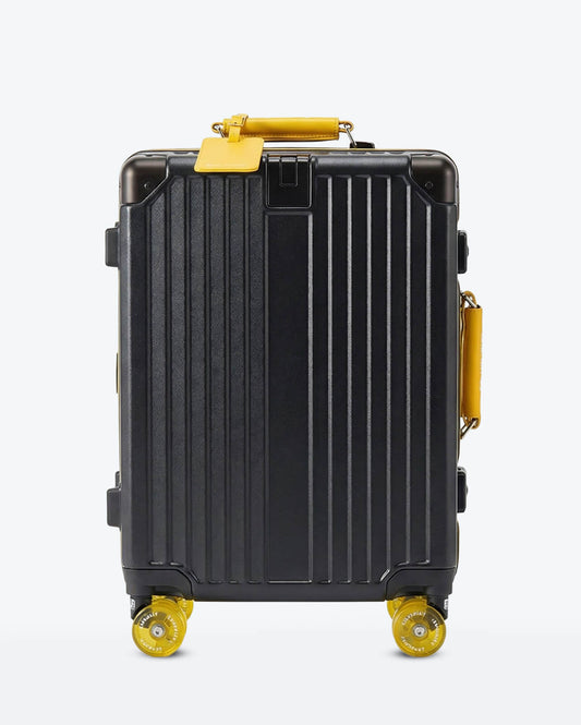 TravelCore Aluminum Spinner Suitcase | Black Yellow