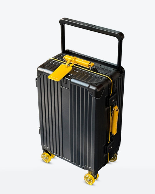 TravelCore Aluminum Spinner Suitcase | Black Yellow