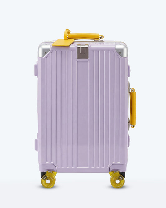 TravelCore Aluminum Spinner Suitcase | Purple Yellow
