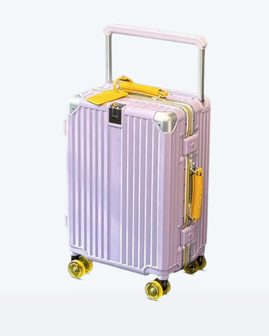 TravelCore Aluminum Spinner Suitcase | Purple Yellow