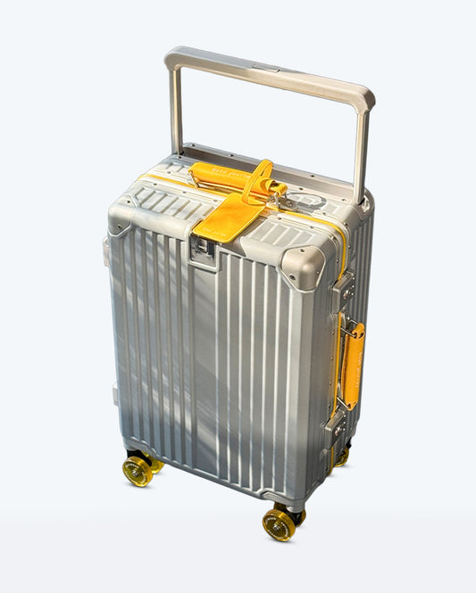 TravelCore Aluminum Spinner Suitcase | Silver Yellow