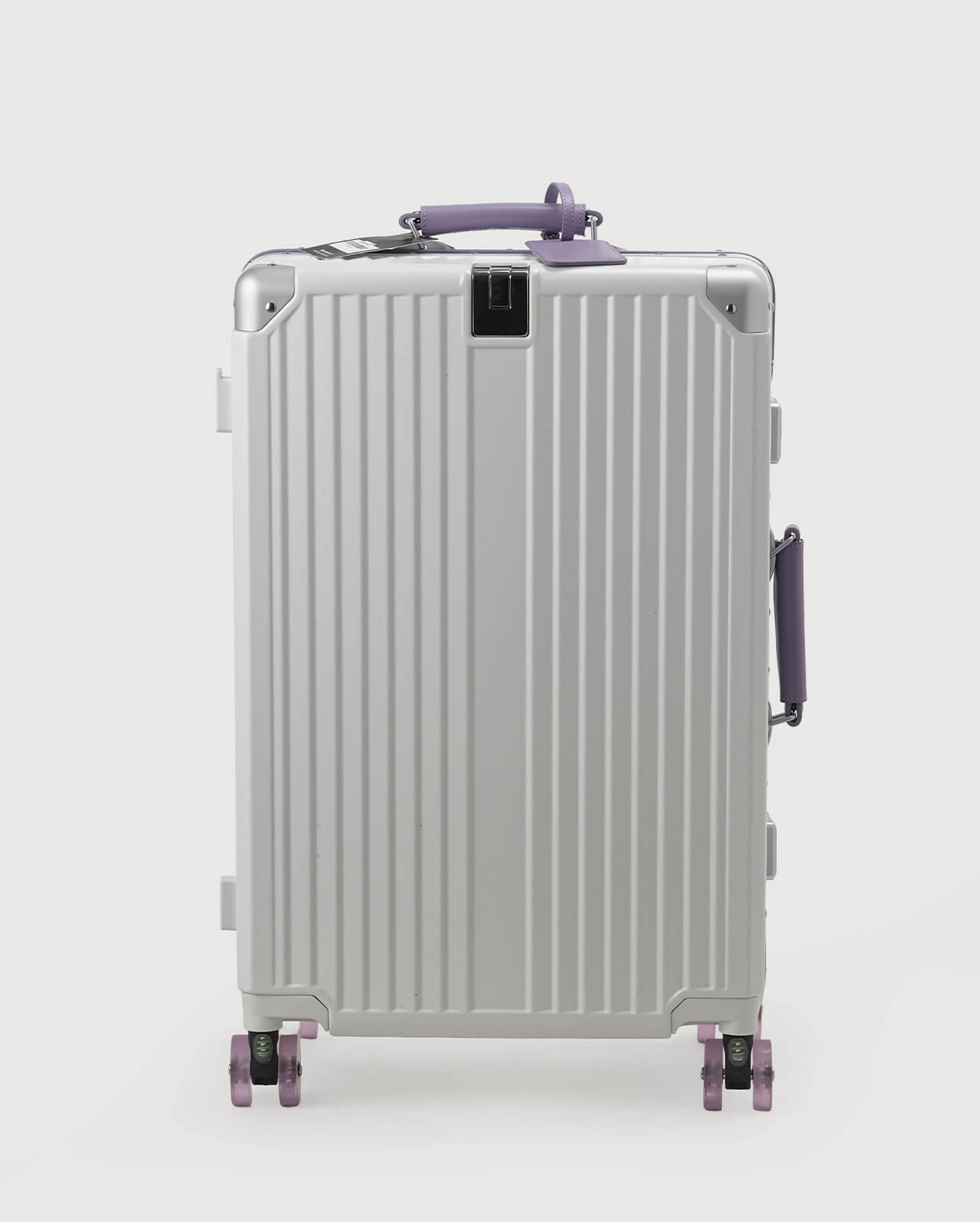 TravelCore Aluminum Spinner Suitcase | White Purple
